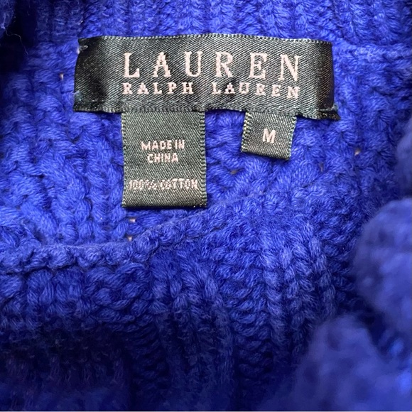 Lauren Ralph Lauren 100% Cotton Cable Knit Sweater | Turtleneck | Coastal - Picture 3 of 5